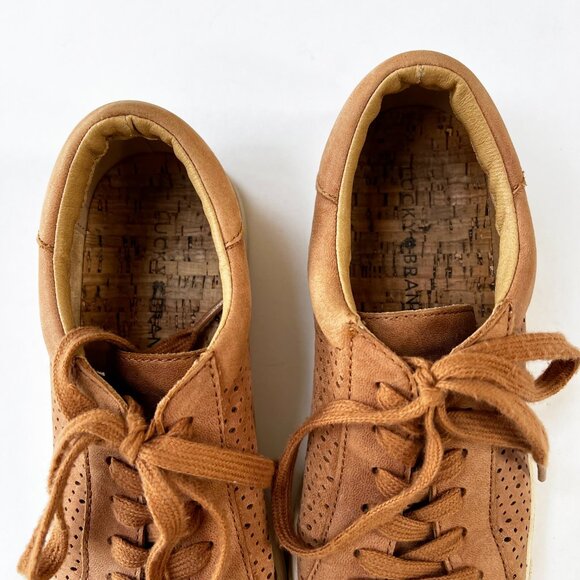 Lucky Brand Tan Perforated Leather Round Toe Sneakers - Picture 10 of 14